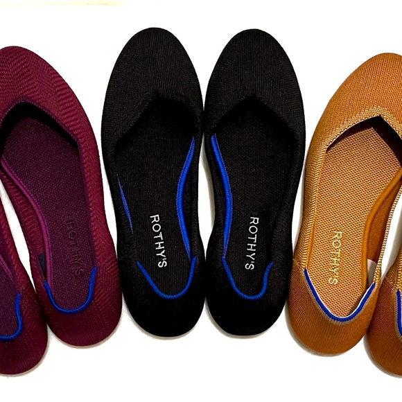 Rothy’s Women’s The Flat Round Toe Cabernet Herringbone with Blue Trim Shoe 8.5 - Picture 8 of 8